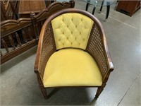 Vintage Wicker Chair with yellow Upholstery