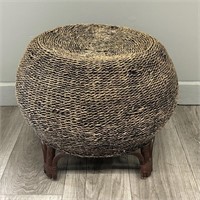 Painted Round Wicker Ottoman