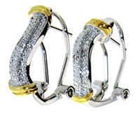 Two Tone Diamond Accent Hoop Earrings