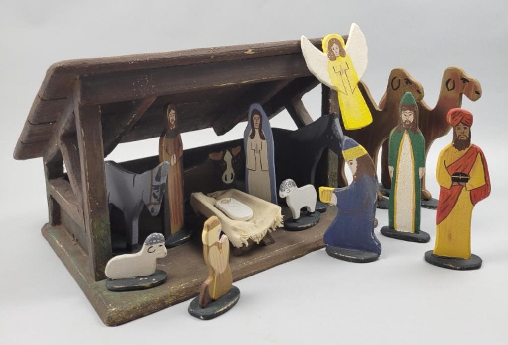 Vintage Pennsylvania Folk Art Nativity Scene.