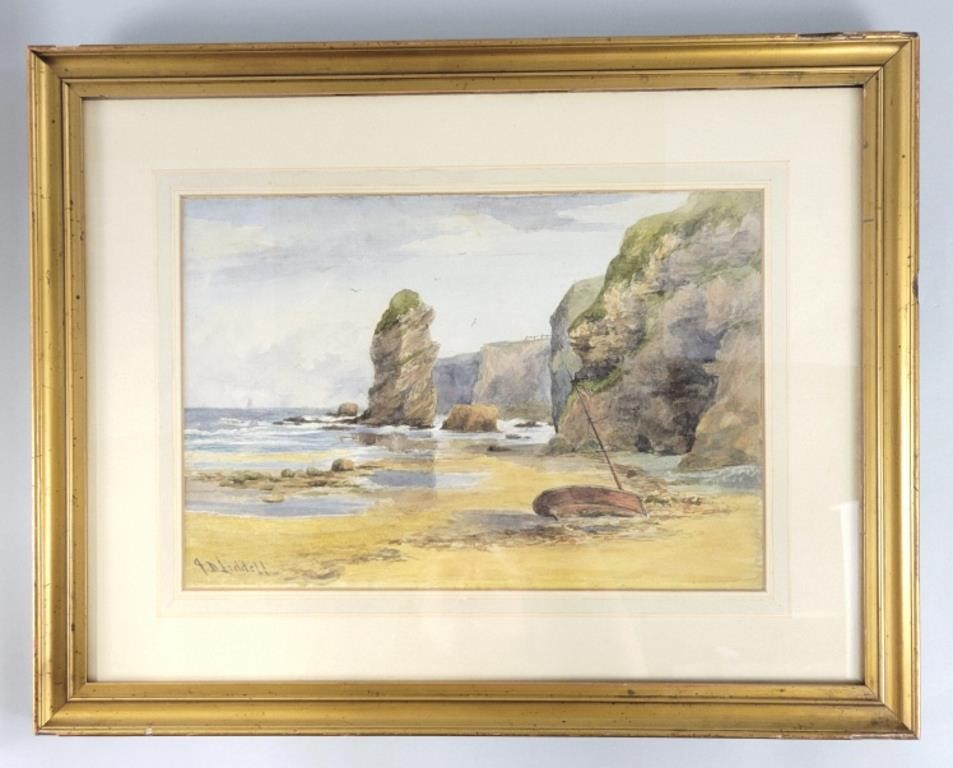Framed J.D. Liddell Watercolor Seascape Painting.