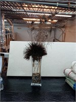Peacock Feathers in a glass vase and Fan made of