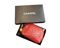 CHANEL Wallet Red Leather CC logo Caviar skin