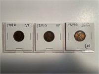 3 LINCOLN CENTS 1918-D VF, 1920-S VF, AND 1929-S