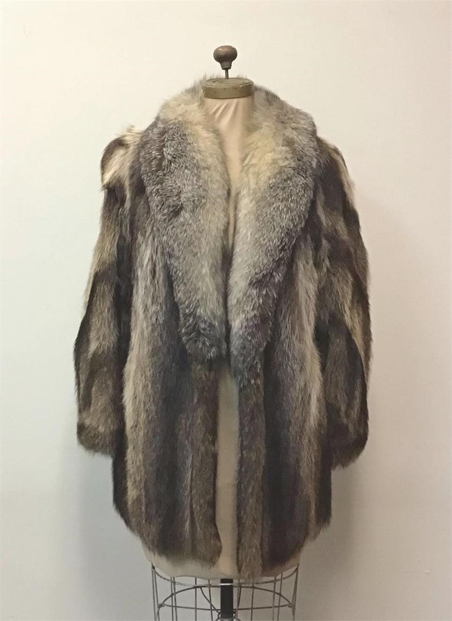 Raccoon with Fox Collar Fur Coat Vintage Fashion