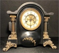 Antique "Waterbury" Ebonized Iron Mantel Clock
