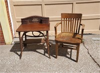 Antique Bent Wood Whicker Desk & Solid Wood Chair