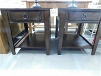 2 Dark Stained Oak End Tables (26x24")