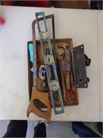 Miscellaneous tools hand saw, level