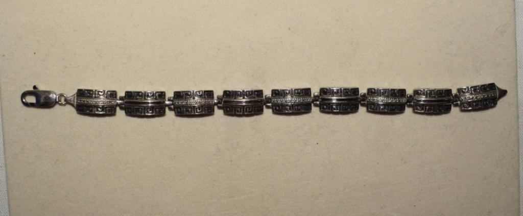 Sterling Greek Key & Diamond Bracelet