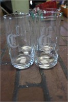 Collection of 4 Drinking Glasses w/ 'C'