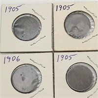 Group Of 4 Indian Head Pennies, 1905 & 1906