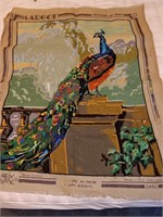 Vtg Needlepoint Embroidery Peacock 24 X 30
