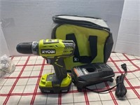 RYOBI WORKING DRILL, BATTERY,, CHARGER, & CASE