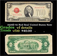 1928D $2 Red Seal United States Note Grades vf det