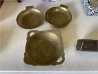 Vintage Brass Dish & Ashtrays