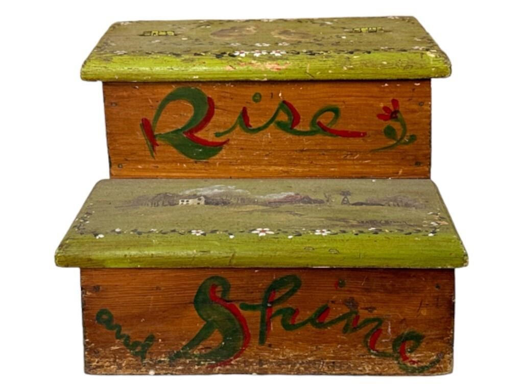 Vintage Primitive Hand Painted Wood Shoe Shine Box