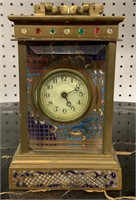 Champleve, Jeweled & Brass Carriage Clock