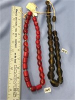 2 ancient trade bead necklaces, approx. 22" long,