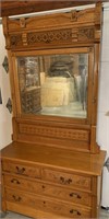 ANTIQUE CARVED OAK DRESSER WITH MIRROR