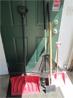 rake and snow shovels