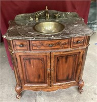 Marble Top Sink Cabinet with Copper Hardware