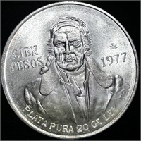 1977 UNCIRCULATED 72% SILVER MEXICAN CIEN PESOS