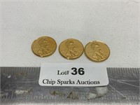 Qty=3 2009D Gold Plated Lincoln Cents