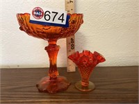 Red/orange candy bowl and vase