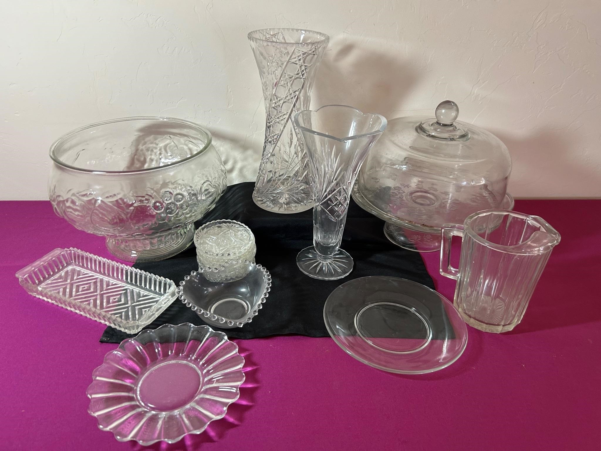 EAPG, Lead Crystal, Covered Cake Plate, Vases