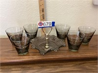 Smoked gray glass- 6 glasses and 1 candy/nut