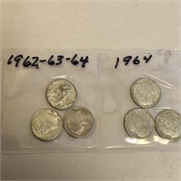 SILVER Roosevelt Dime Lot x 6 1962-1964