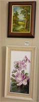 Framed oil of canvas 9.5" x 7.5" & flower print