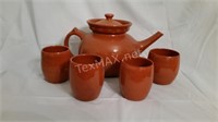 Handmade Ben Owen Clay Teapot & 4 Mugs