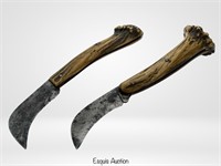 Pair of Antique German Hawkbill Slag Handle Knives