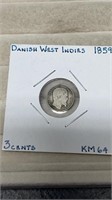 1859 Danish West Indies Silver 3 Cent Coin