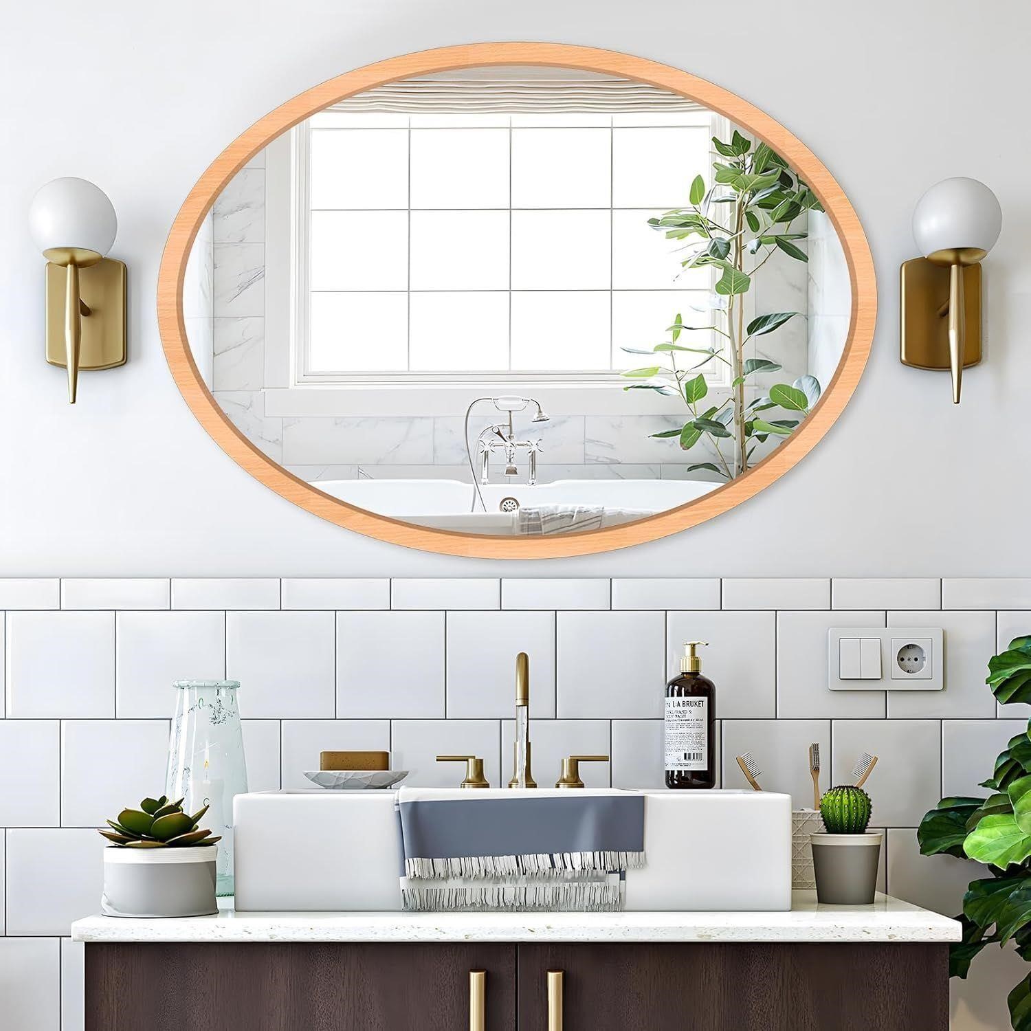 Wood Oval Mirror for Wall Decor 22x30