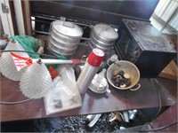GROUP OF ITEMS, DINNER PAILS AND DOOR KNOBS ETC.