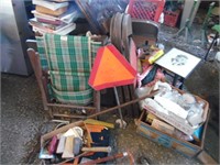 GROUP OF ITEMS, DESK, LAWN CHAIRS, ETC.