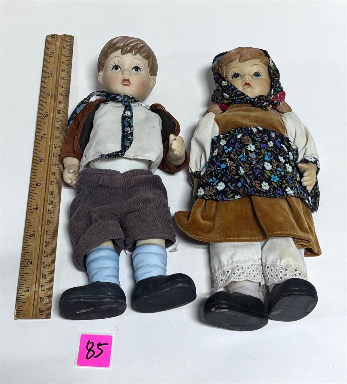 Vtg Bisque Hansel&Gretel 10"Porcelain Dolls