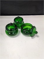 3 Green Glass Vintage Containers (Belgium)