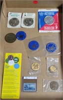 FLAT BOX OF ASSORTED TOKENS & MEDALLIONS