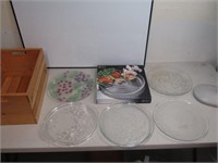 Glass Mikasa Platters Lot w Wood Crate