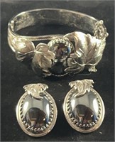 7" Cuff Bracelet & Earrings W/Hematite stones