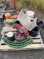 Pallet with beacons, John Deere parts, mirrors,