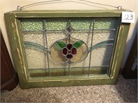 FRAMED LEADED STAINED GLASS WINDOW