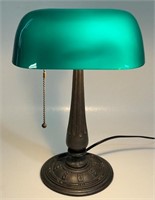 AUTHENTIC 1920S BRASS BANKERS LAMP W EMERALD SHADE