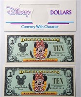 (5) Disney Dollars 1993 $10 Minnie Consecutive #s