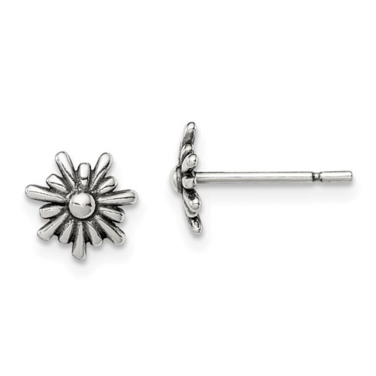 Sterling Silver Antiqued Flower Post Earrings