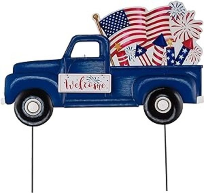 Glitzhome Metal Truck Patriotic Yard Signs With